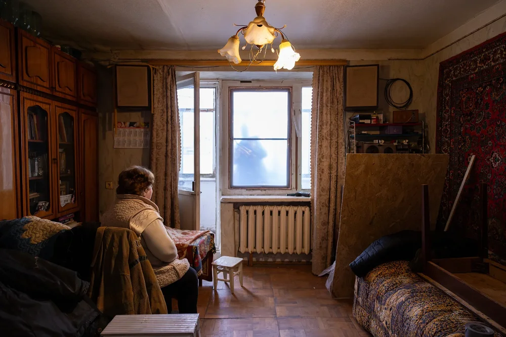 Original Insulate Ukraine V1 emergency window installed in a damaged home