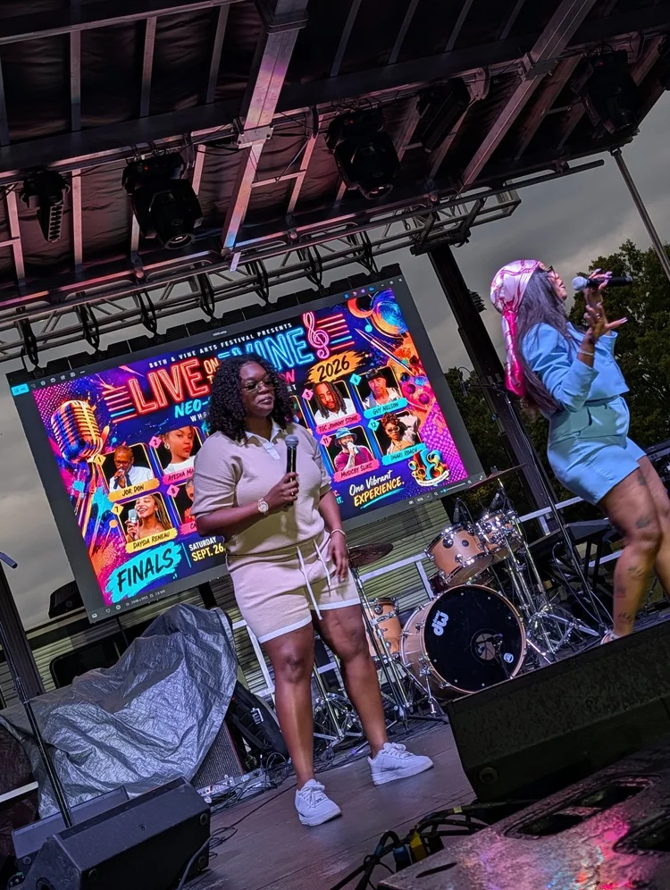 A stage moment from Live on the Vine at the 2026 18th & Vine Arts Festival.