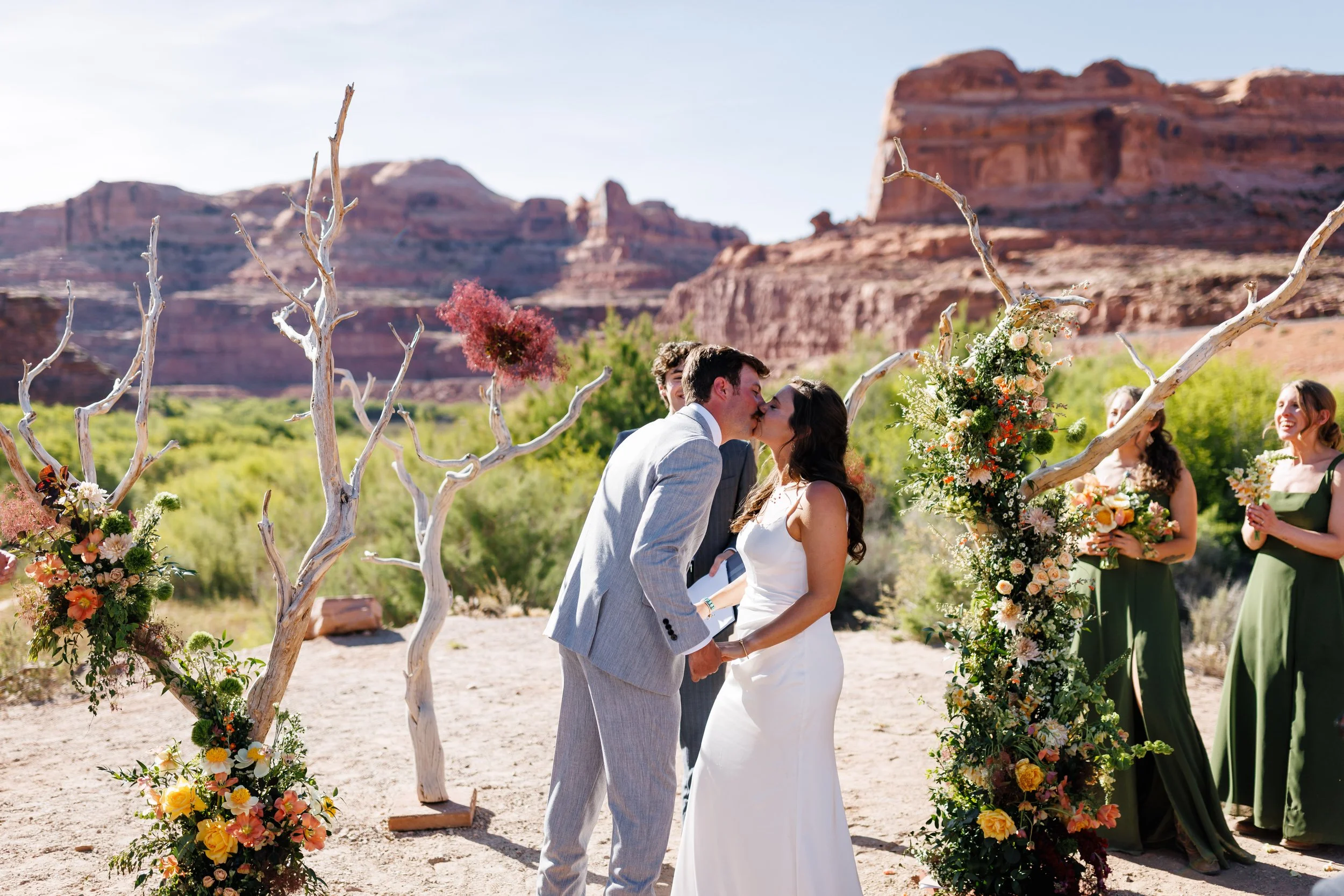 Colorful Tangled Sage wedding floral installation