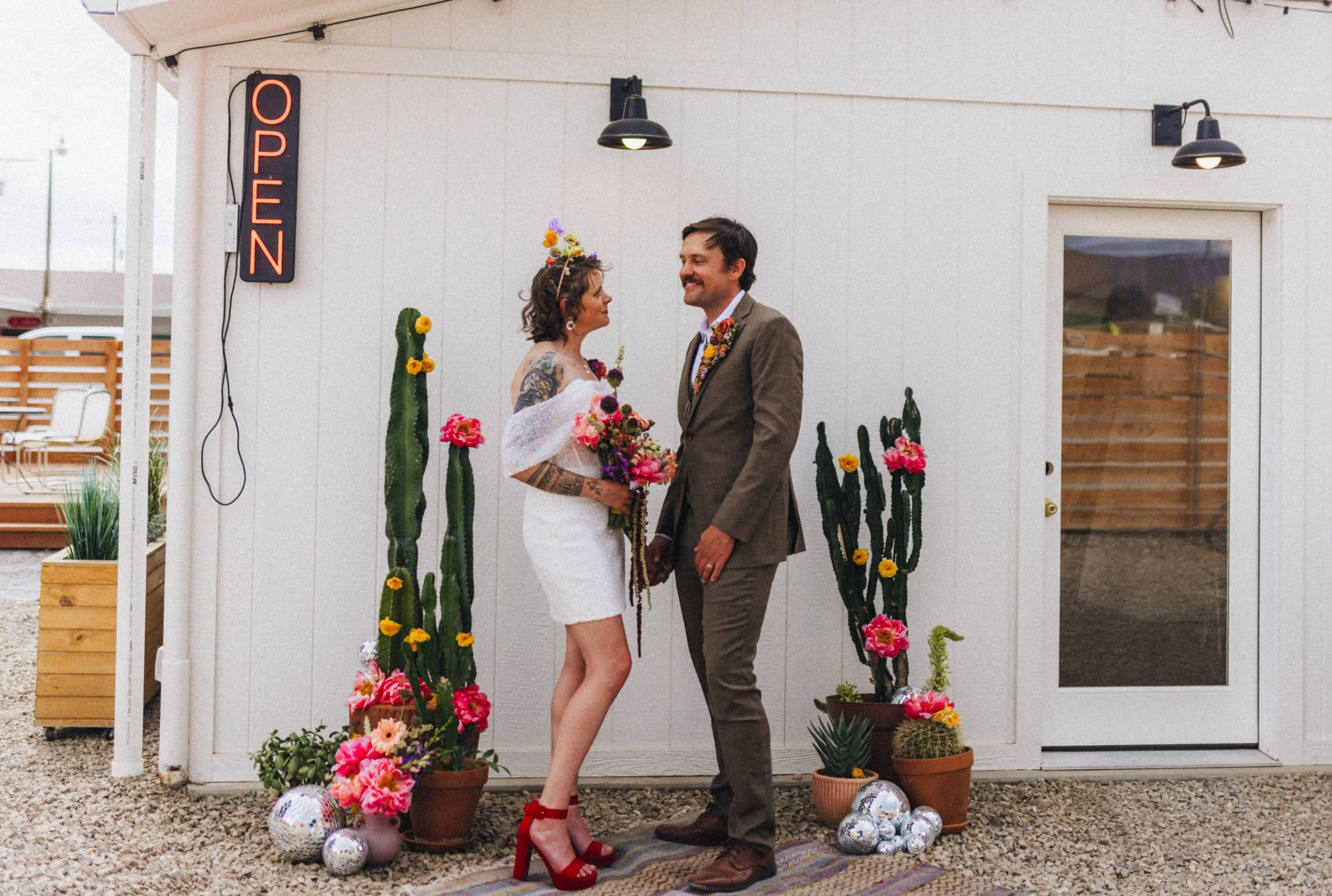 Moab wedding floral installation in progress