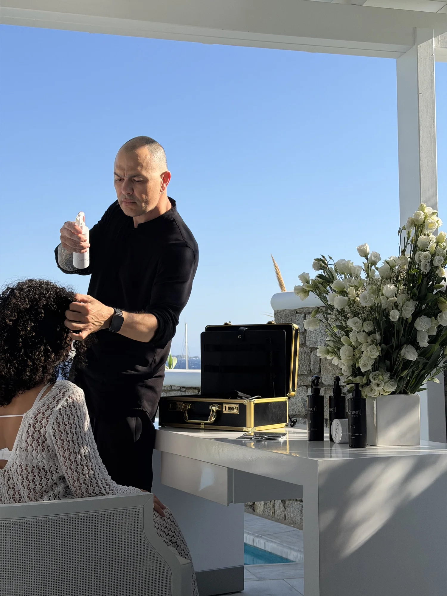 Haircut at a villa in Mykonos