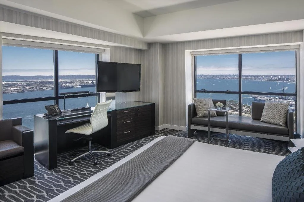 Manchester Grand Hyatt San Diego hotel room with panoramic San Diego Bay and Coronado Island view