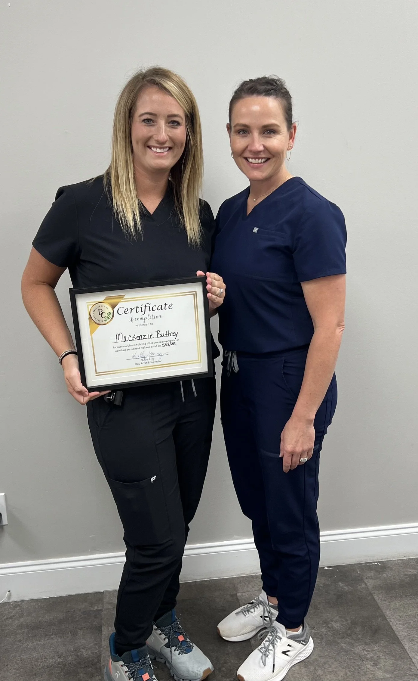 Kelly Frey with a PMU certification student at Beautifully Created Ink Co. in Paris, Tennessee