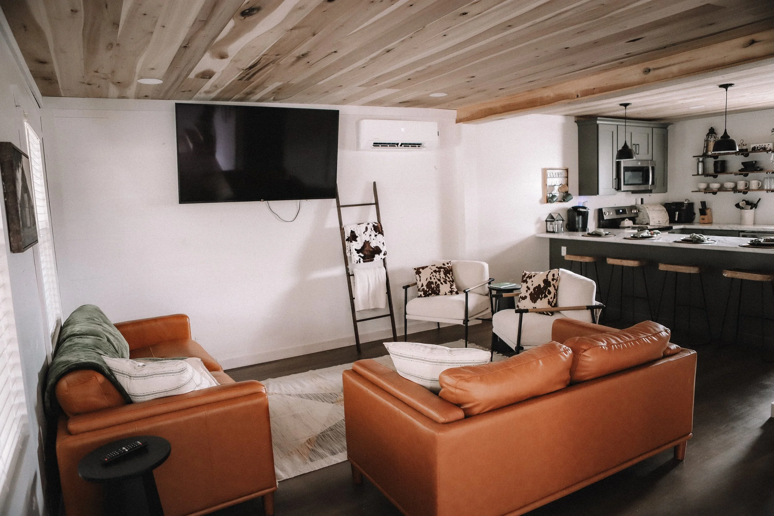 Open living and kitchen area at lodging accommodations
