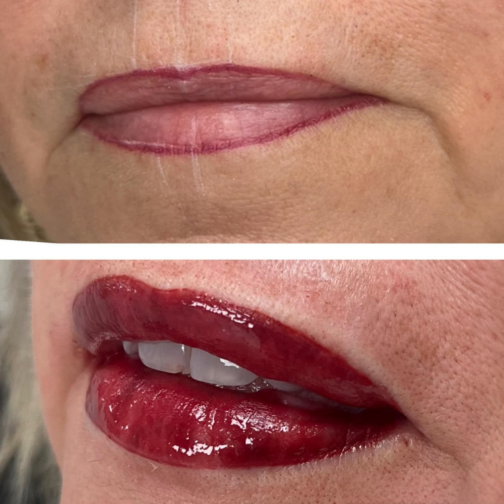 Lip blushing PMU before and after