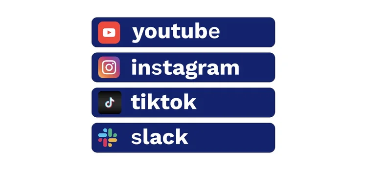 Image showing buttons for YouTube Instagram Tiktok and Slack