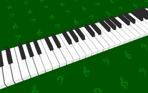 Illustrated animated gif of a long, forever  scrolling piano keyboard on a green background. 