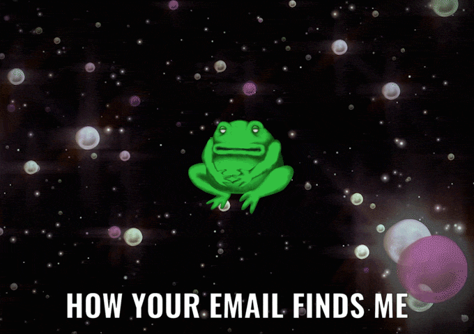 Trippy animated gif showing a cartoon frog floating and transforming through the cosmos