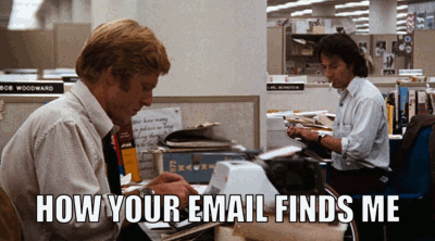 Animated gif from "All The President's Men" showing Robert Redford and Dustin Hoffman (as Woodward and Bernstein) typing quickly at their newsroom desks
