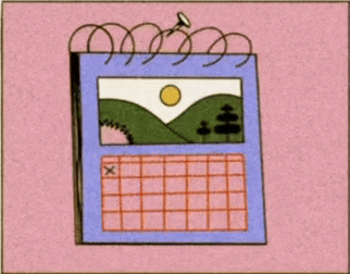 Animated GIF of a cartoon calendar with the pages flipping off