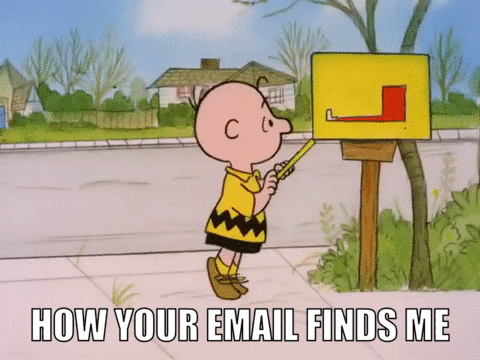 Animated gif of Charlie Brown sticking his hand in a mailbox and puling out nothing.
