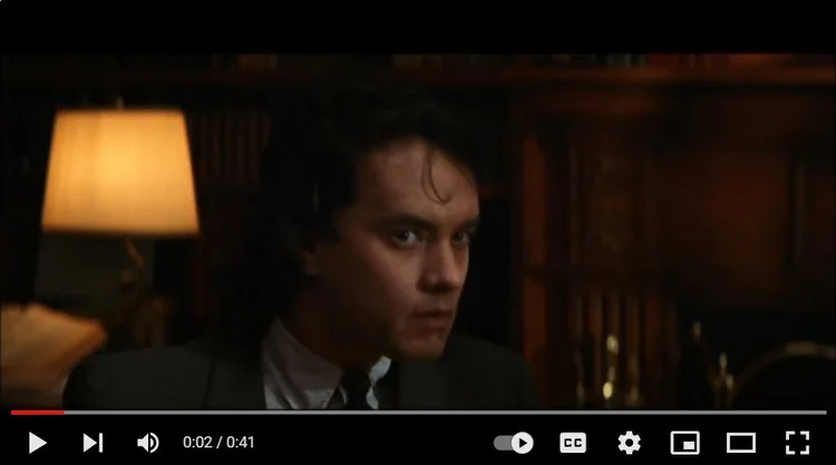 YouTube image of Tom Hanks. Click here to watch/hear the clip from Joe Vs The Volcano.