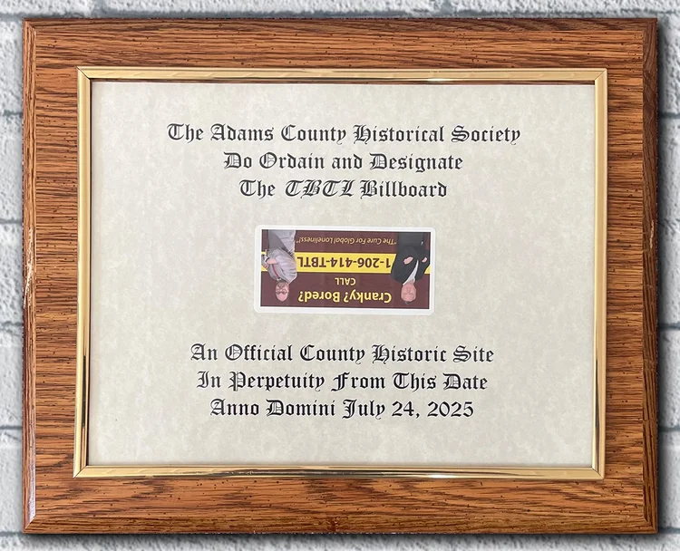 Email with subject line "Bill Board" says "Well, with a sinking feeling I drove out to the highway and the Billboard was NOT there! I sang the Billboard Song and Taps as I drove home! Just thought you should know (Four sad emoji)"