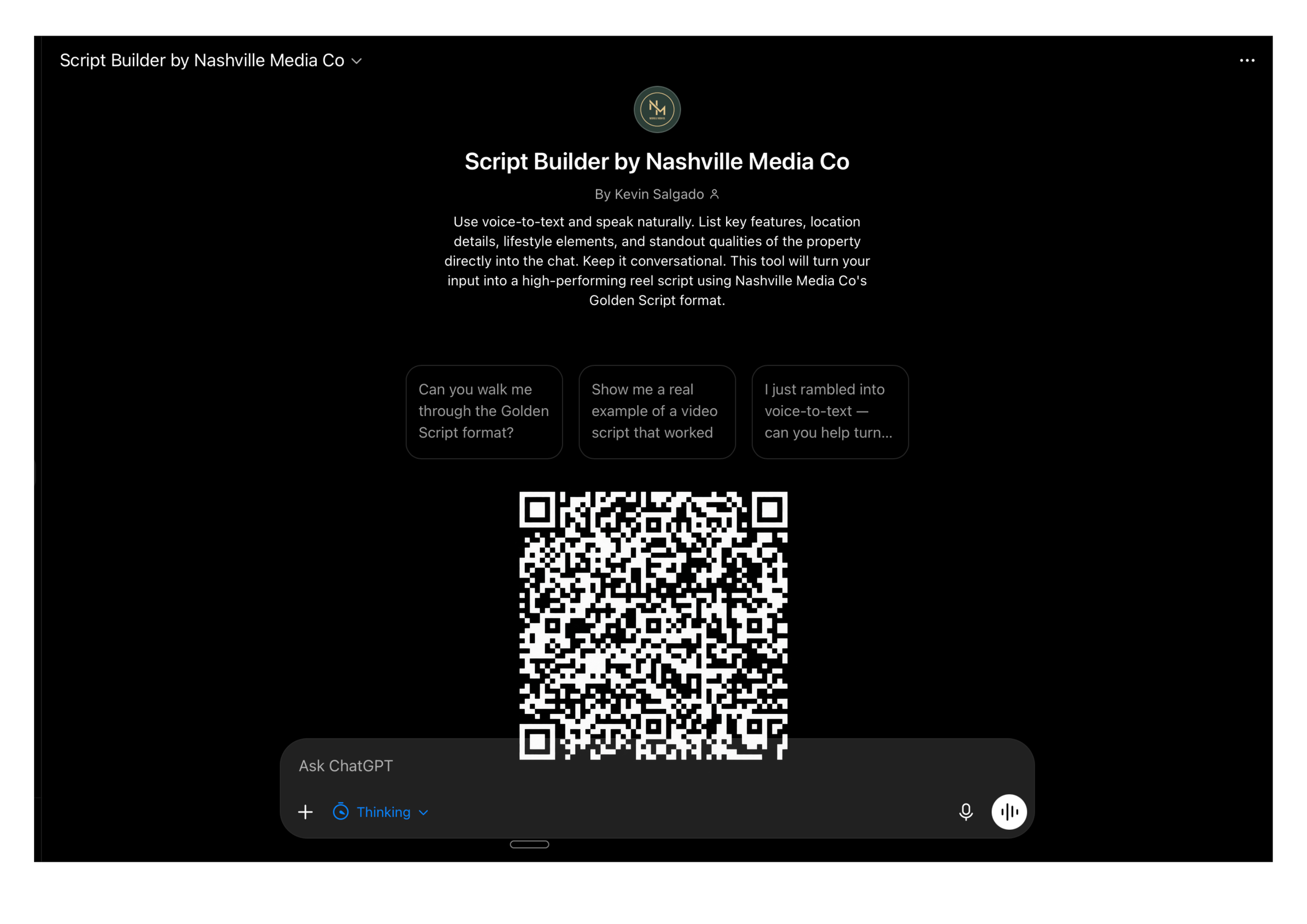Scan to open the Nashville Media custom GPT