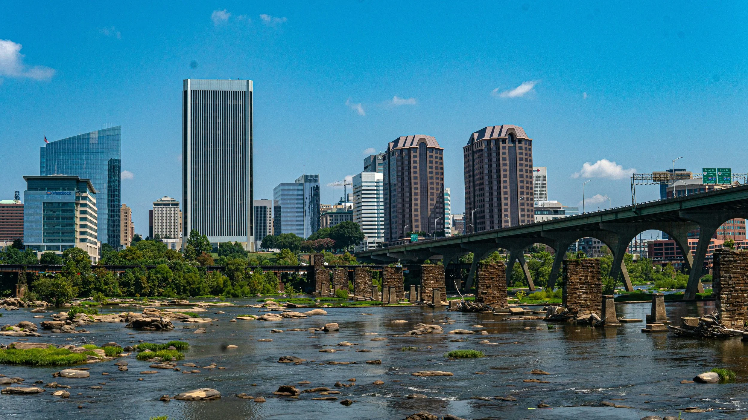 Richmond Virginia skyline and James River