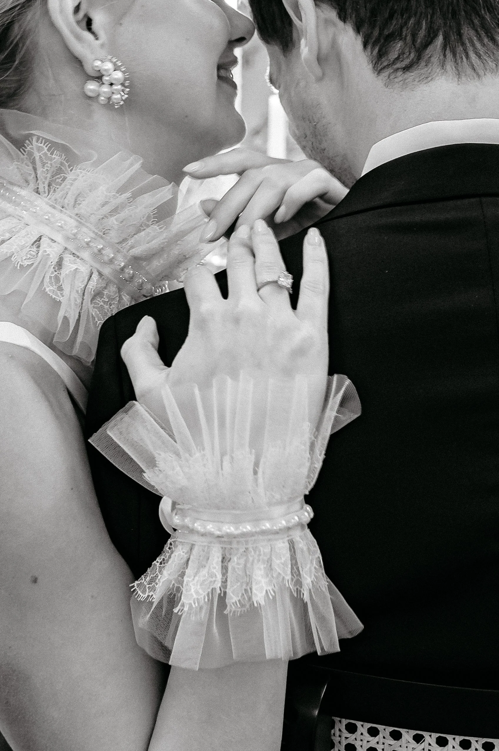 Elegant wedding couple portrait in soft natural light