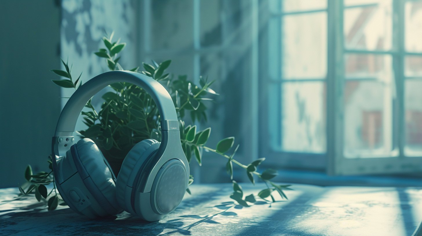 Headphones and greenery