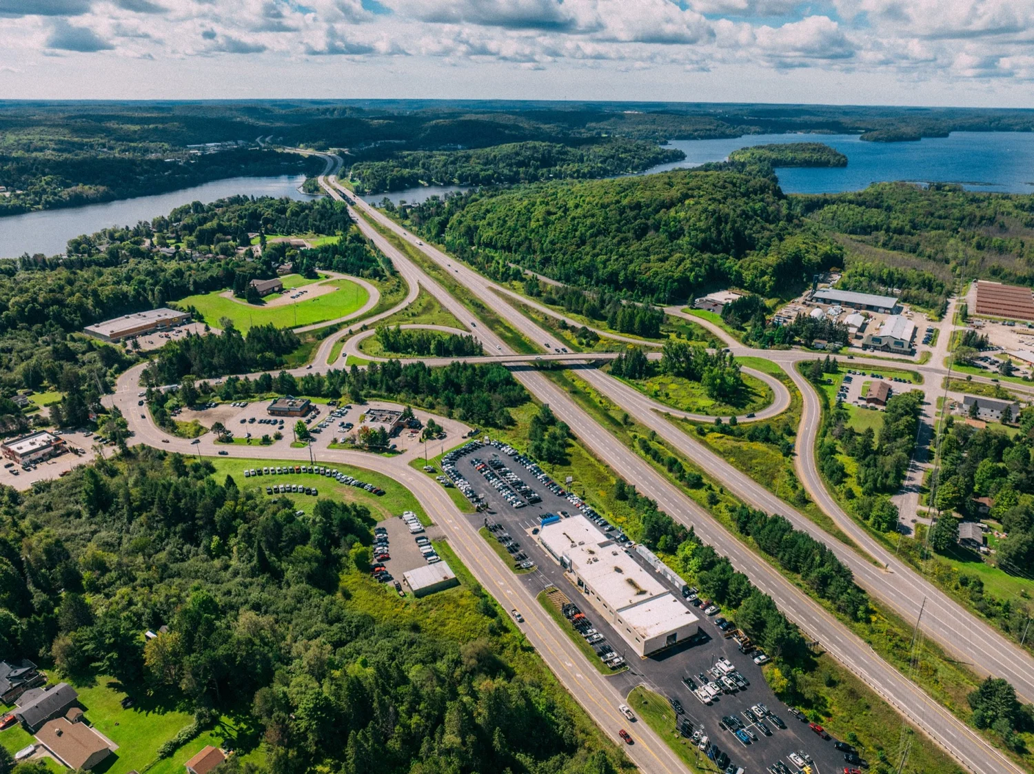 Aerial view of Huntsville and the Edmonds GM dealership