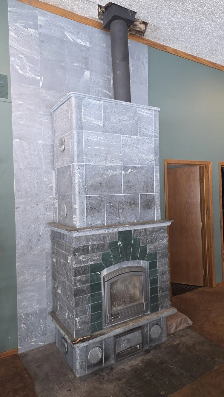 A soapstone masonry heater we inspected near Zimmerman in January.
