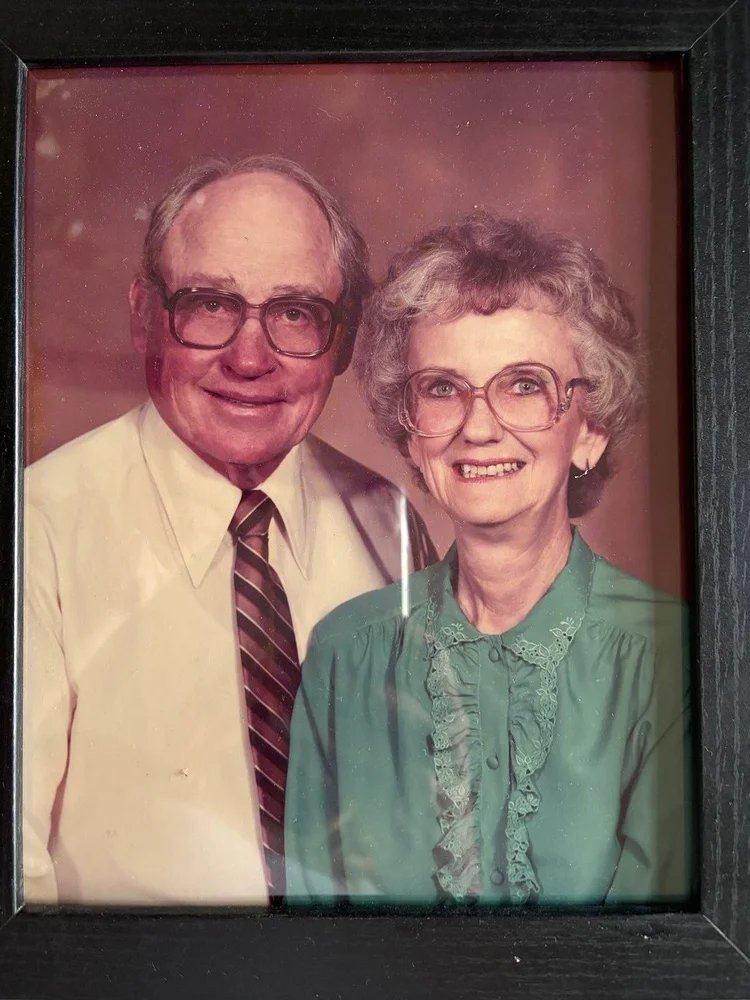 A framed portrait of my grandmother, Irma Ruth, and her husband.