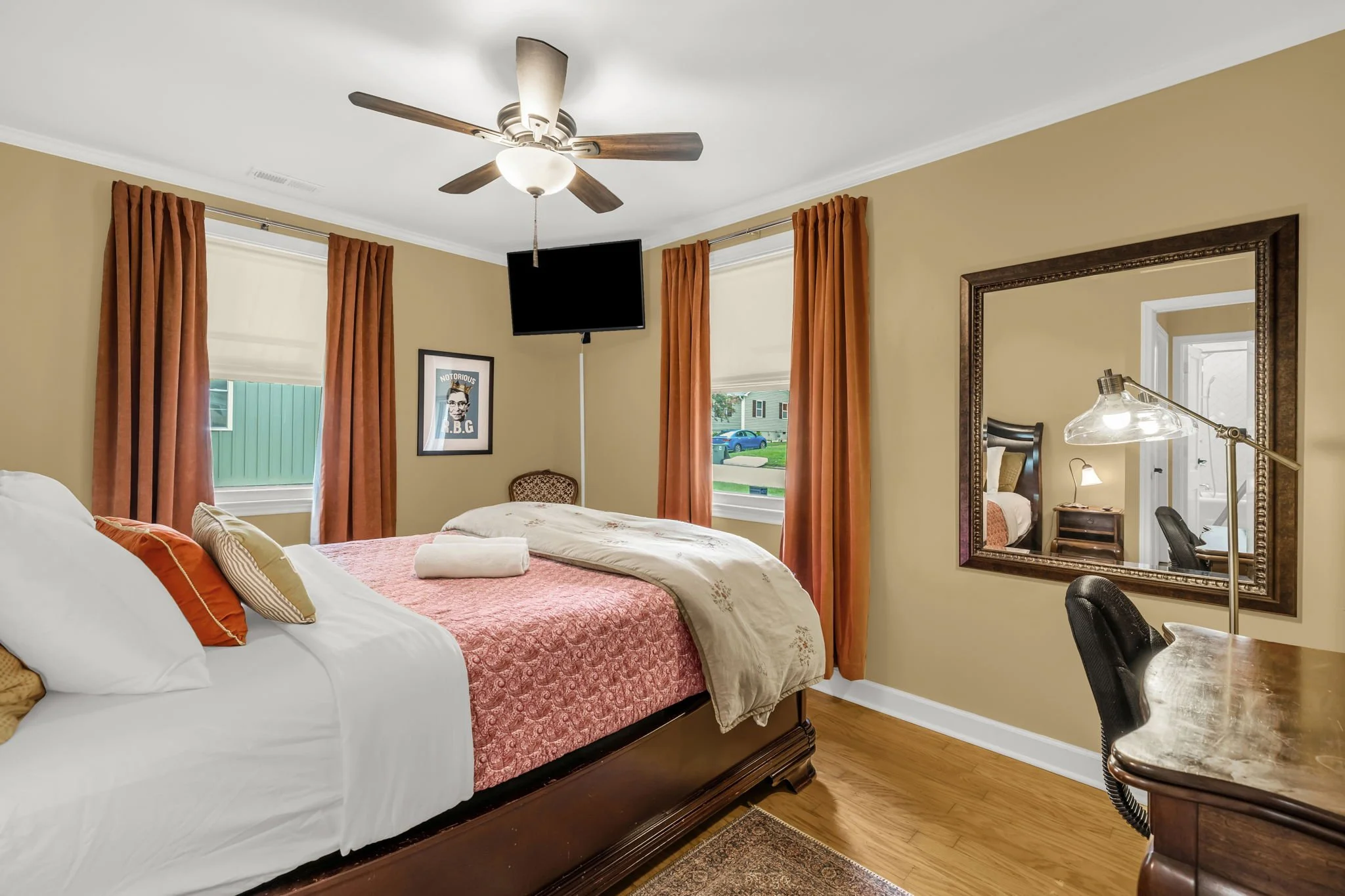 First bedroom at My Sister's House with a queen memory foam bed and Smart TV