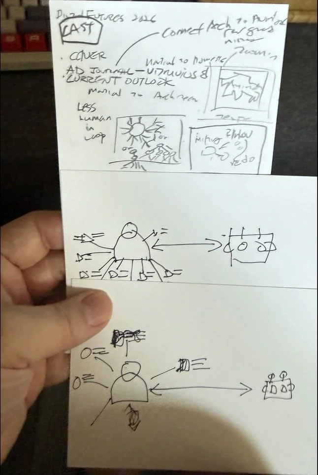 Robert Cha’s hand-drawn parti sketches photographed on paper