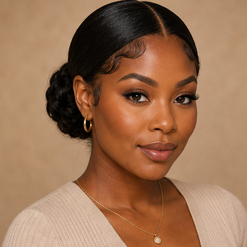 Sleek low bun baby hairs
