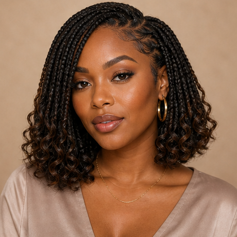 Boho knotless bob curled ends