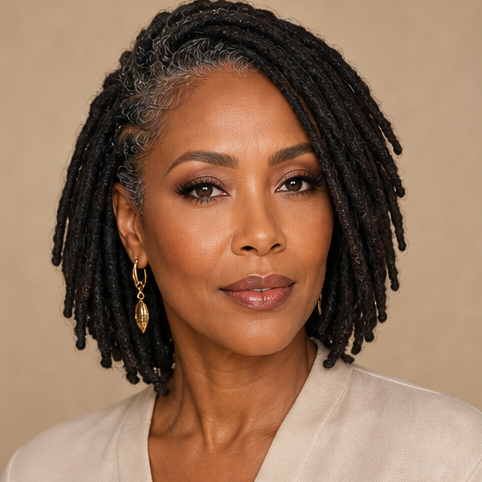 Grey chin length locs