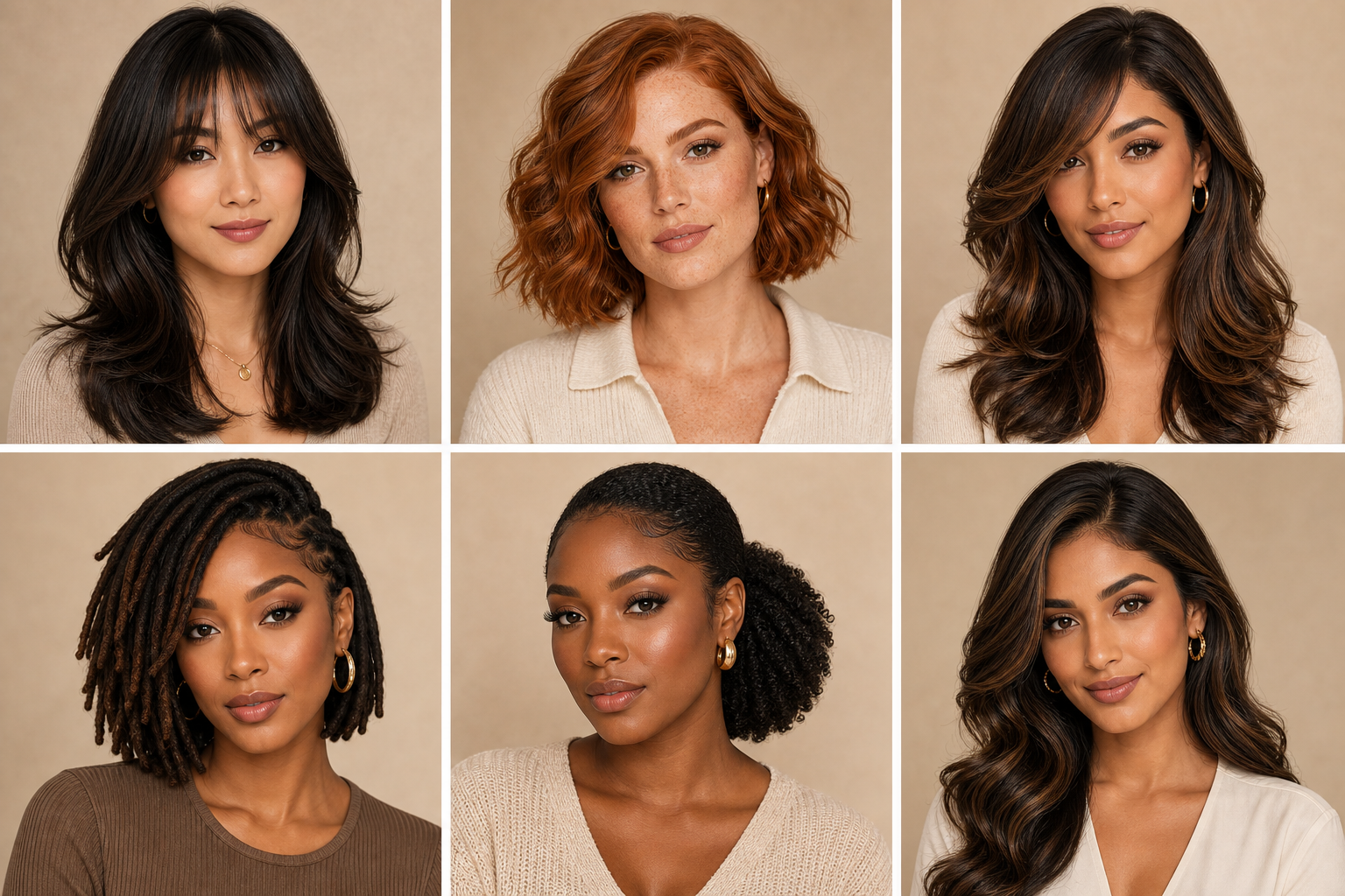 Best hairstyles for heart-shaped face - style board showing cuts that add jaw volume and balance a wide forehead