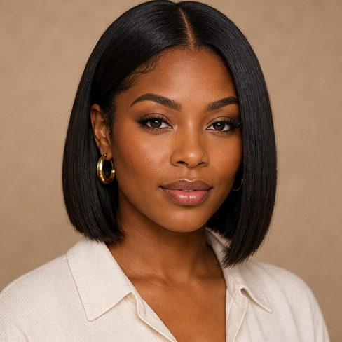 Blunt French bob middle part