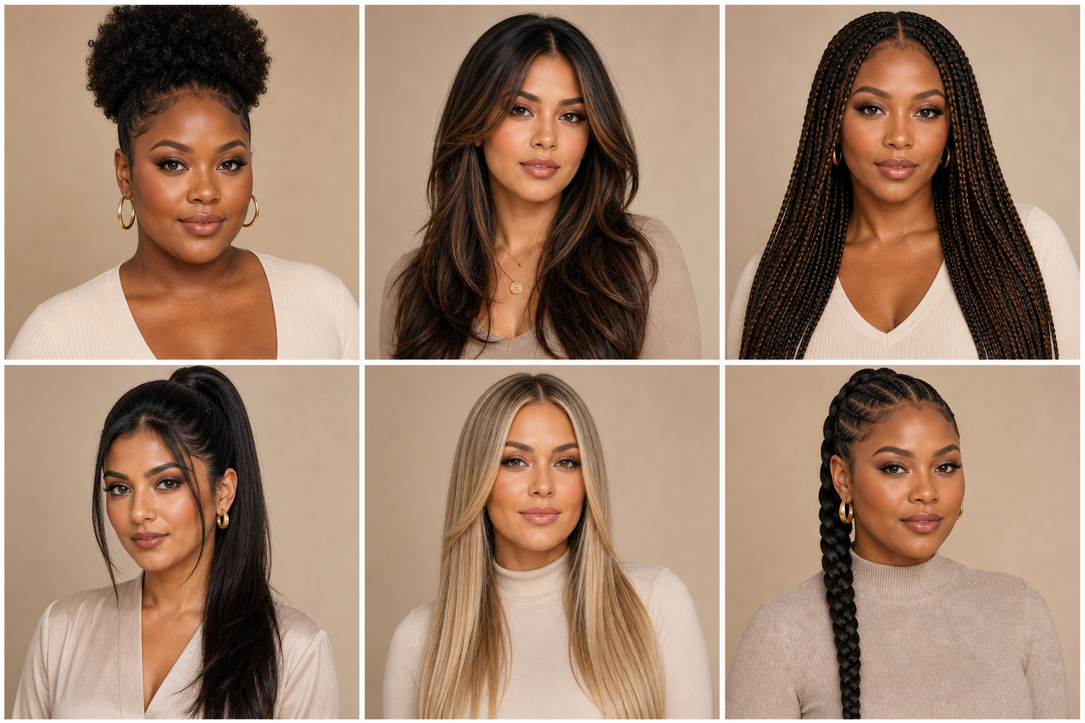 Best hairstyles for round face shape - style board showing cuts that elongate and slim a round face