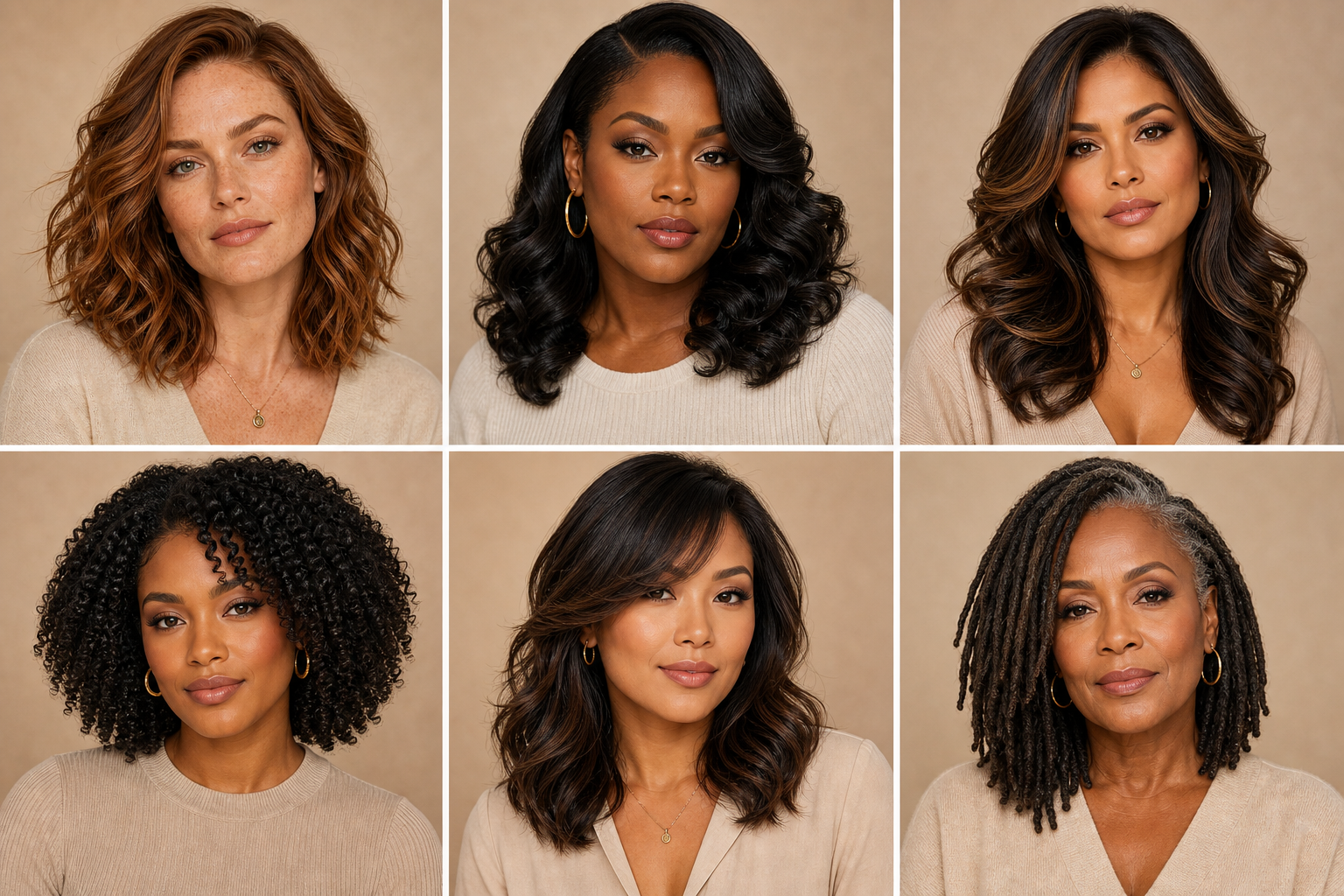 Best hairstyles for square face shape - style board showing soft cuts and waves that complement strong angles
