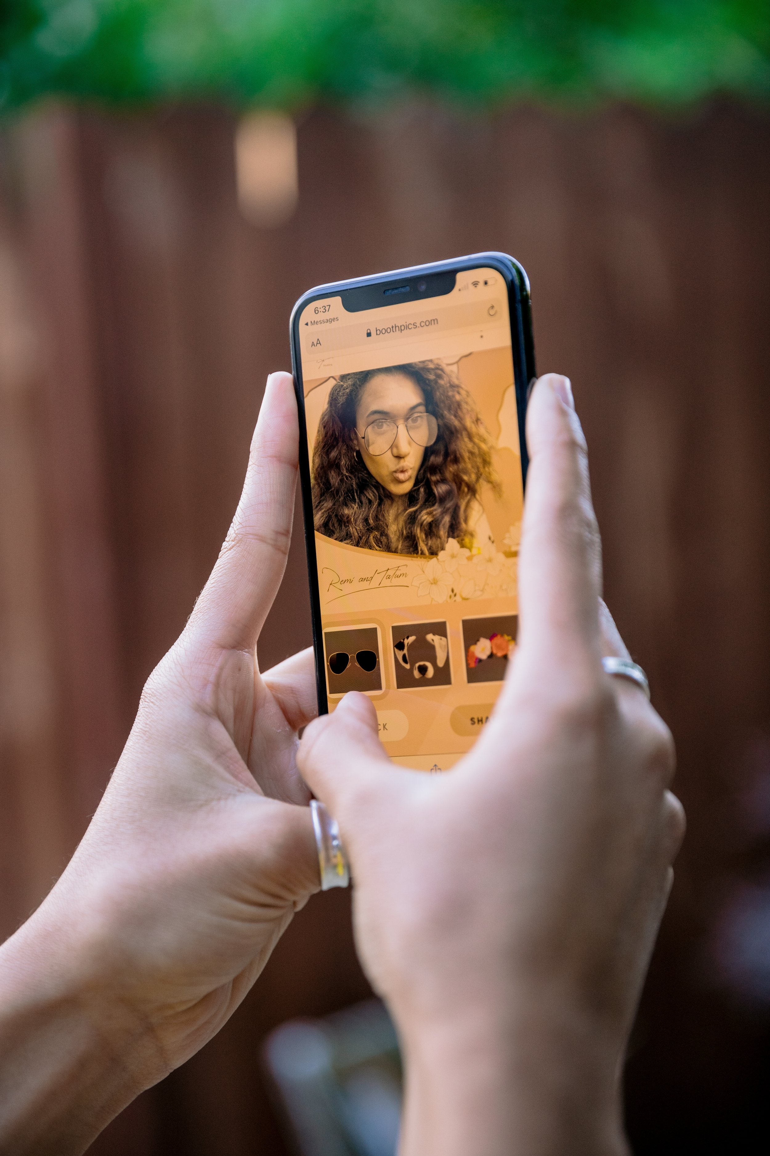 Guests using virtual photo booth on phones