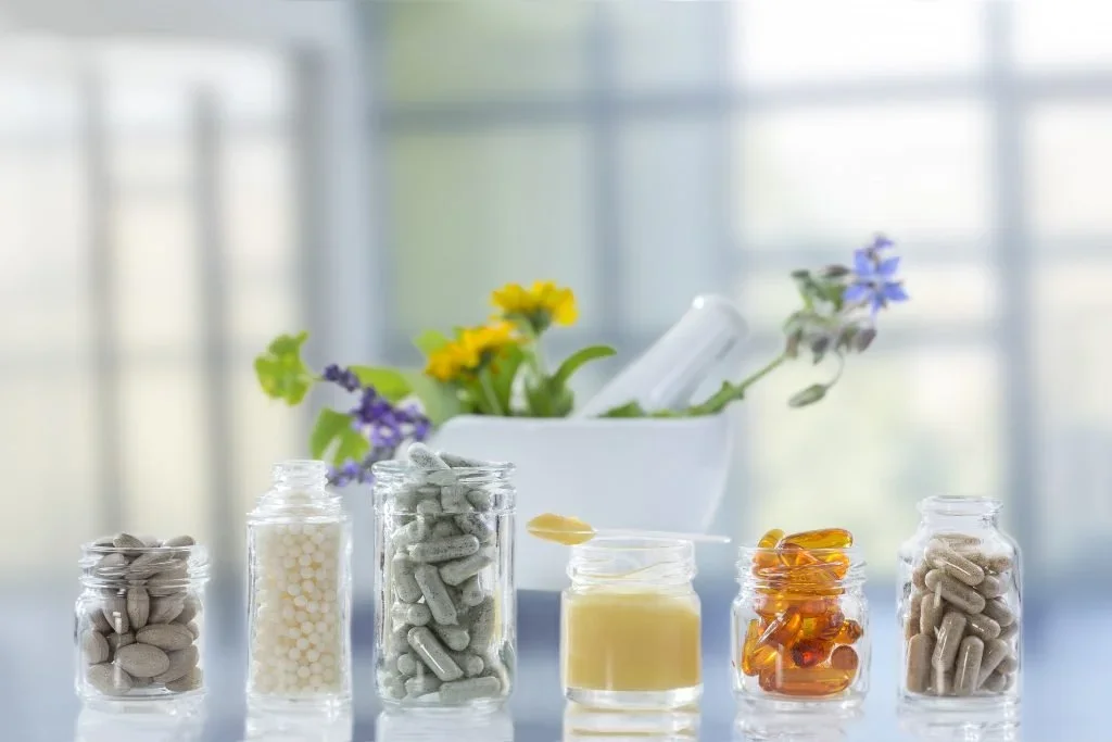 Natural herbs, fruits and vegetables used in naturopathic medicine