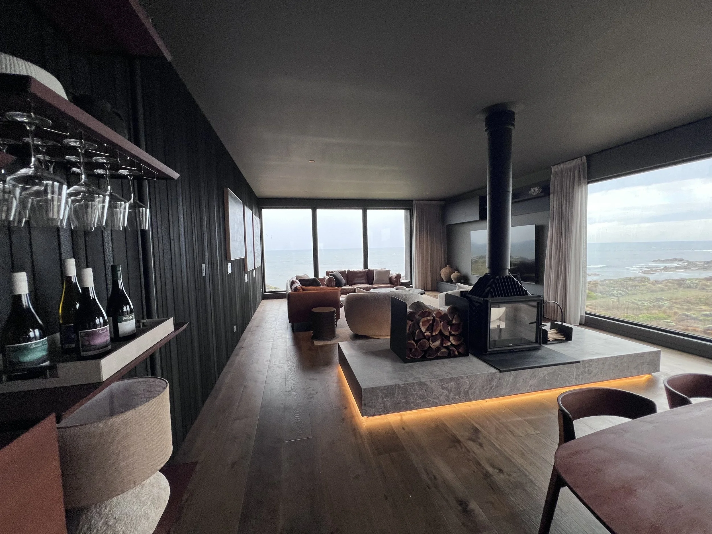 Lodge exterior at sunset