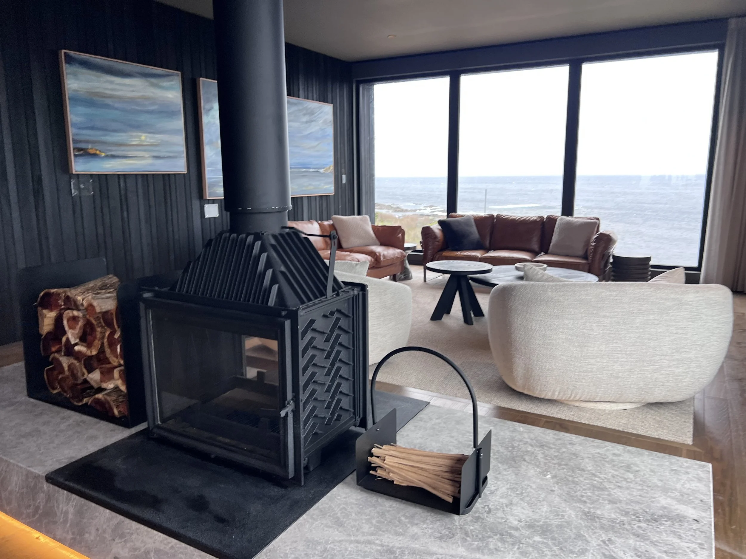 Lodge living room with fireplace