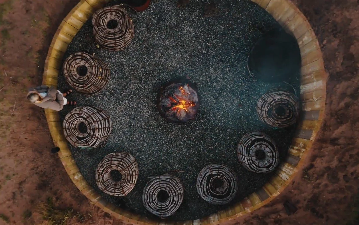 Guests around the evening firepit