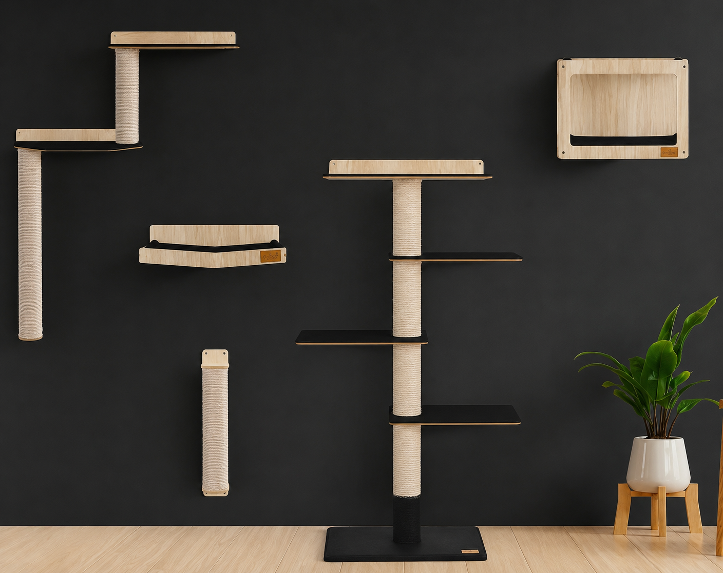 Wall-mounted cat shelves and climbing tree