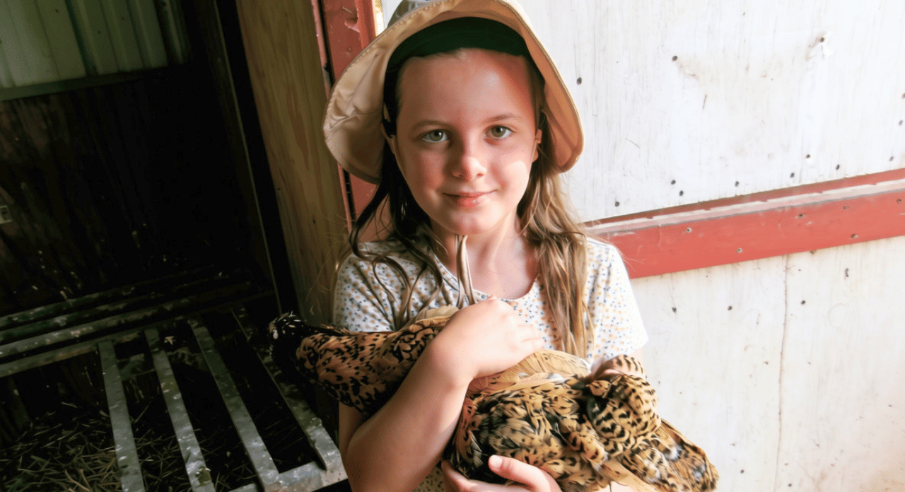 Girl holding a chicken