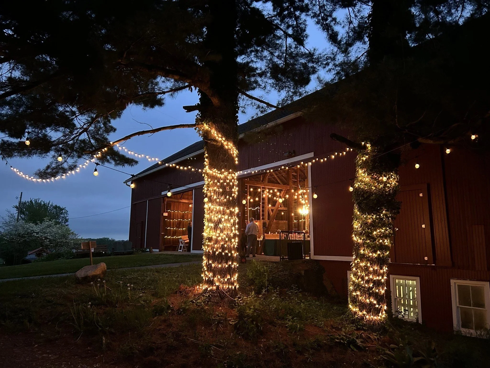 Crown Point barn at night