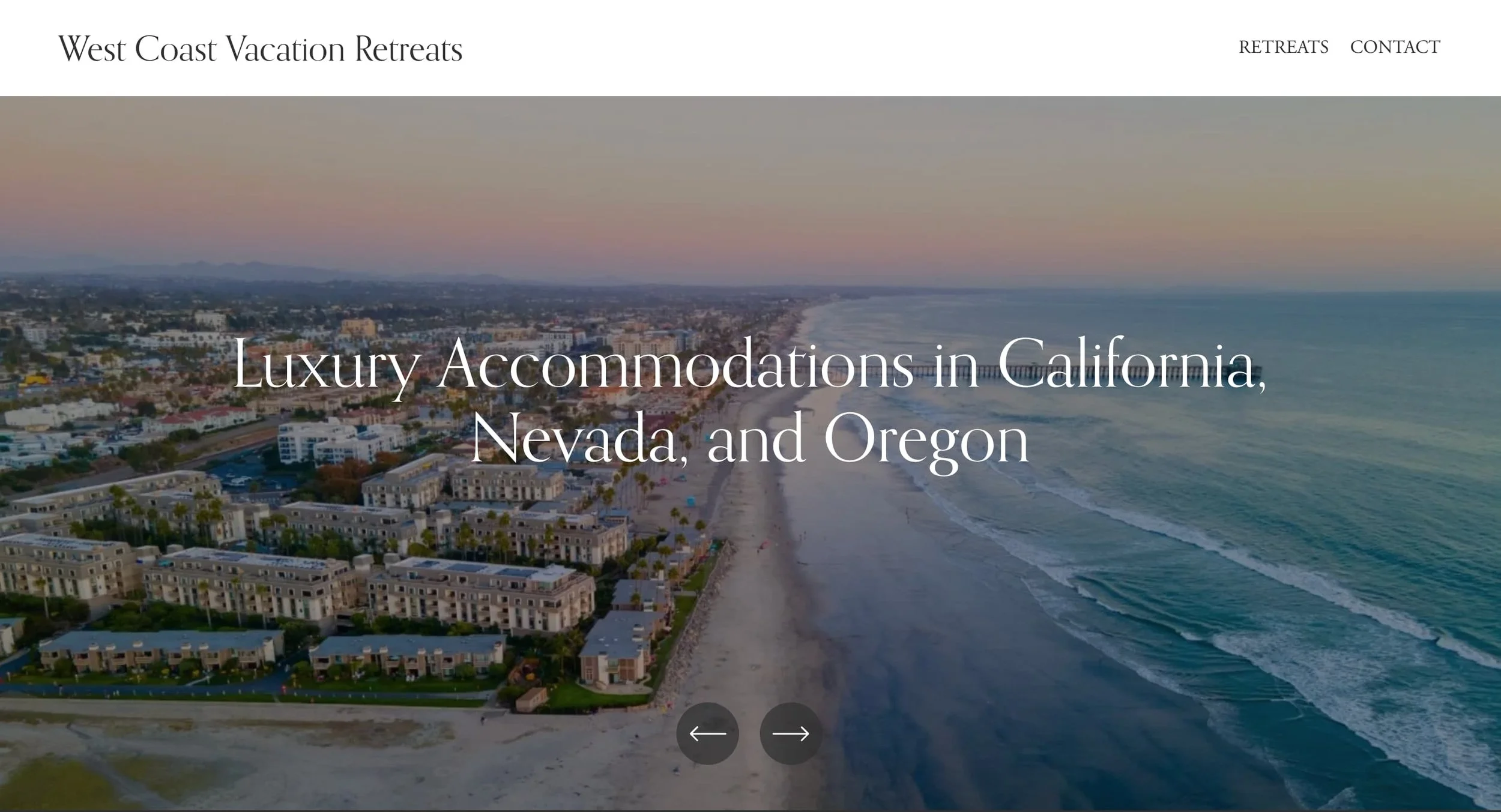 West Coast Vacation Retreats homepage banner