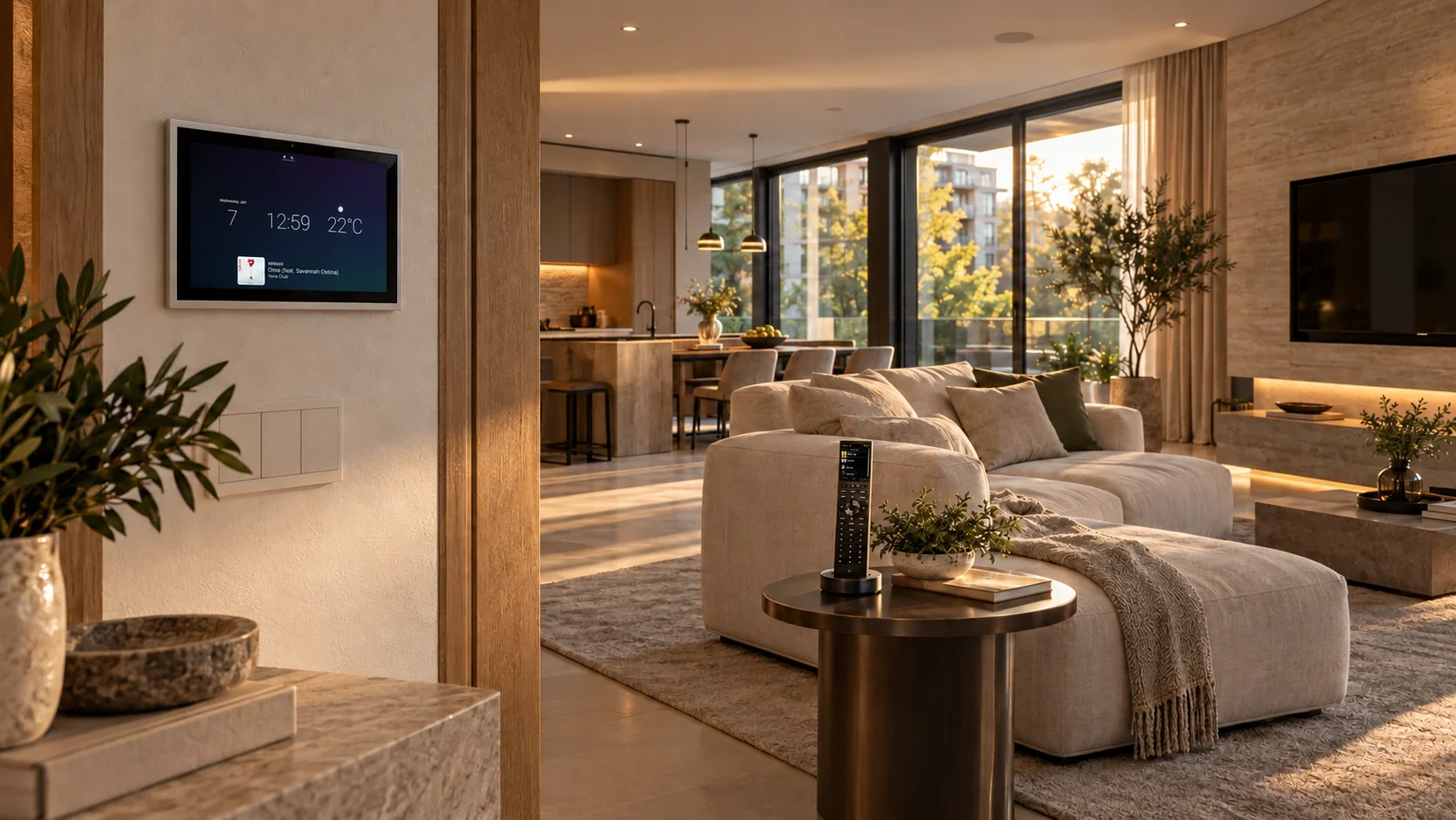 Control4 T5 na ścianie apartamentu koncepcyjnego