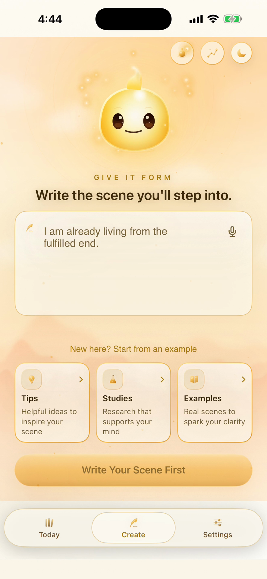 Assume It screen for creating a goal or habit scene