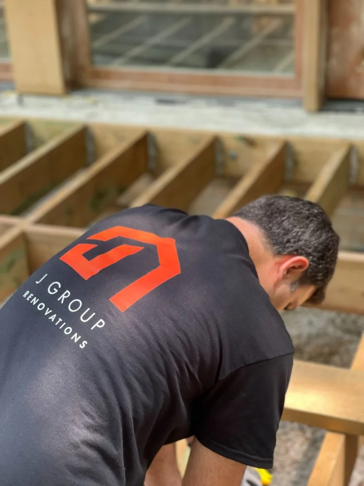 J Group crew framing a new deck in Hoggs Hollow, North York