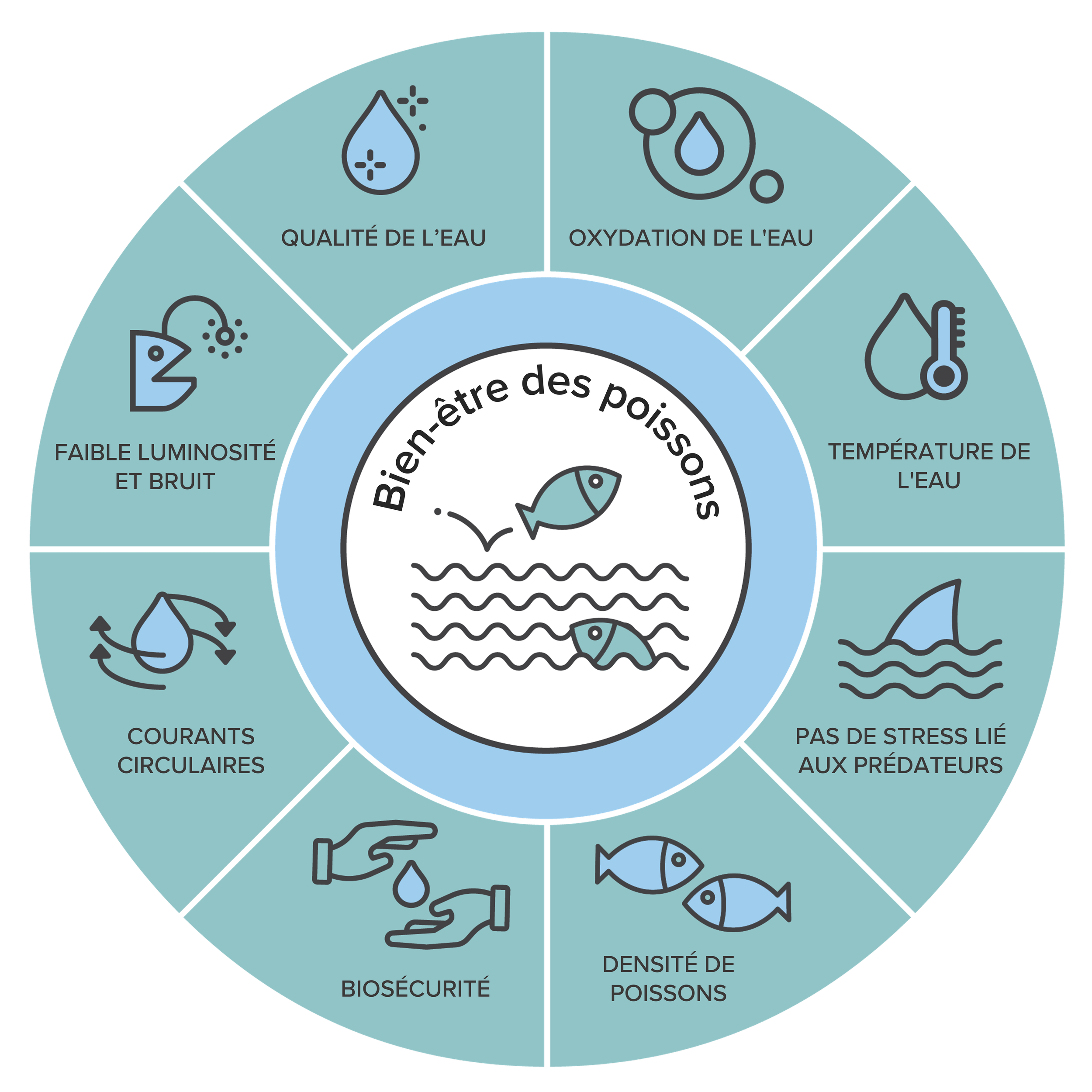 graphique montrant tous les facteurs qui contribuent au bien-être des poissons