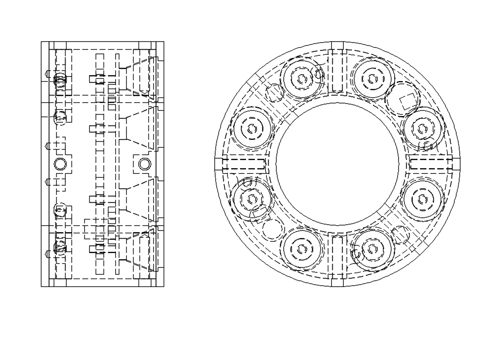 A cutaway of a CAD drawing of a design.