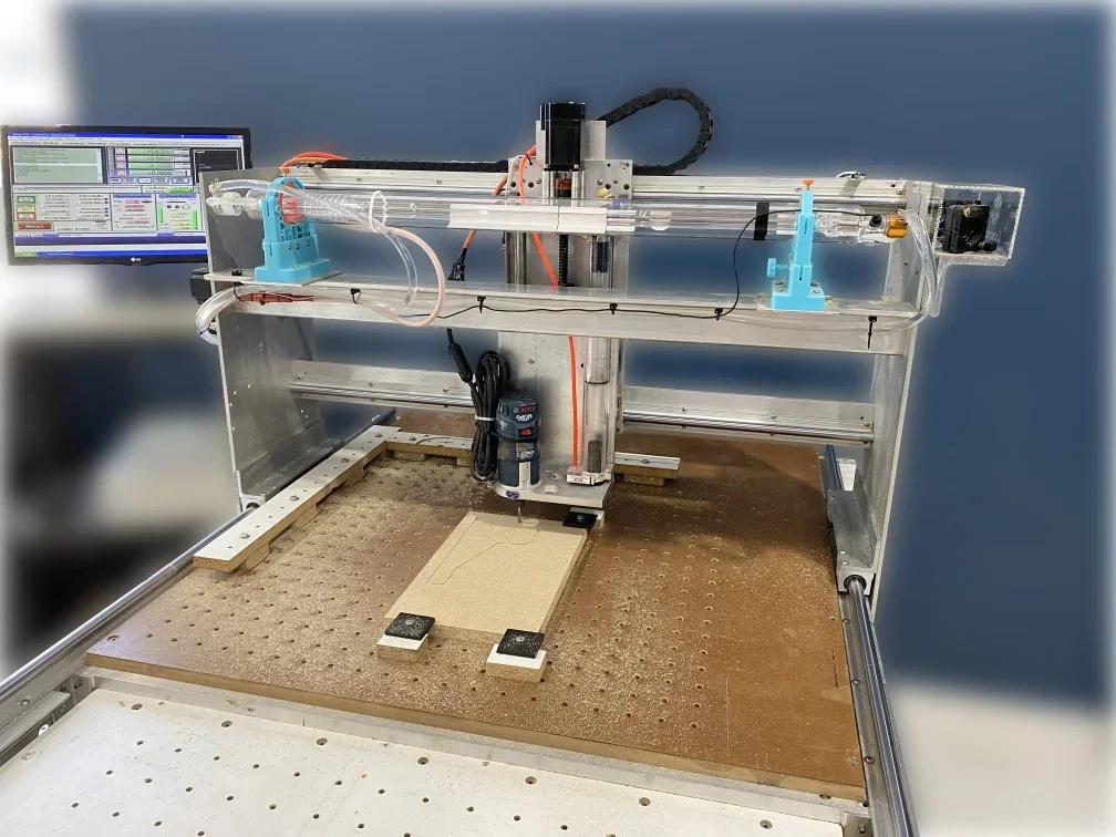 The router component of our CNC gantry machine lets us cleanly cut materials