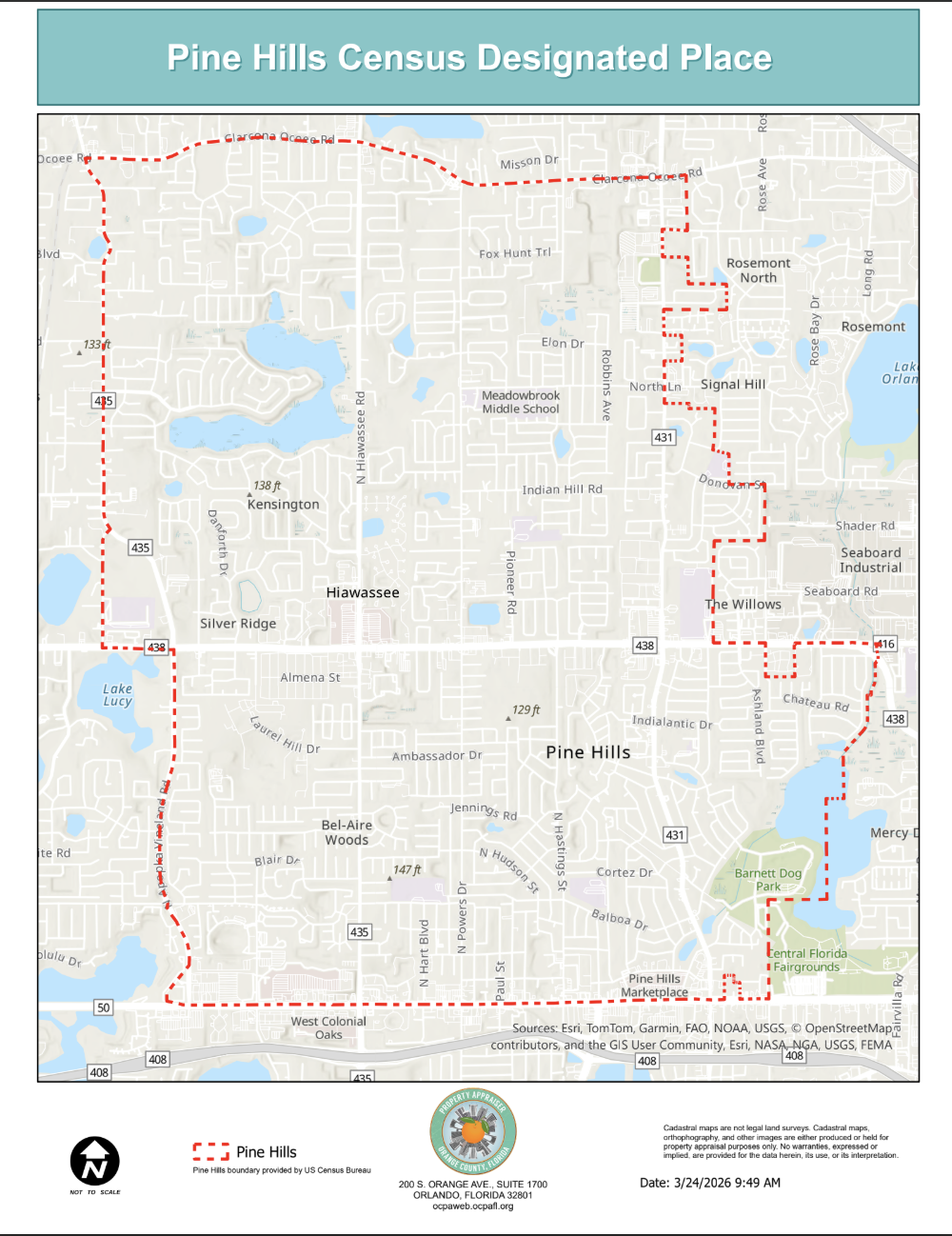 Pine Hills Census Boundary Map
