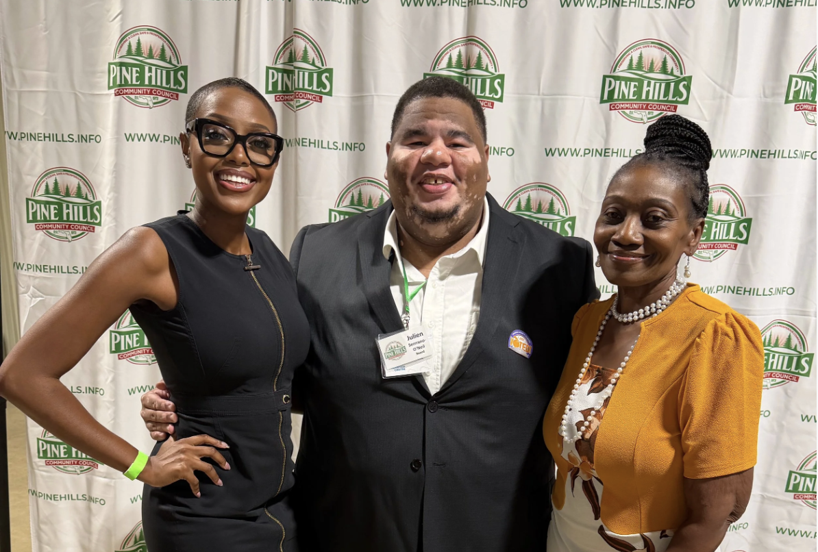 President Serrano-O'Neil and Chair Fatmi-Hall with Hob attendee